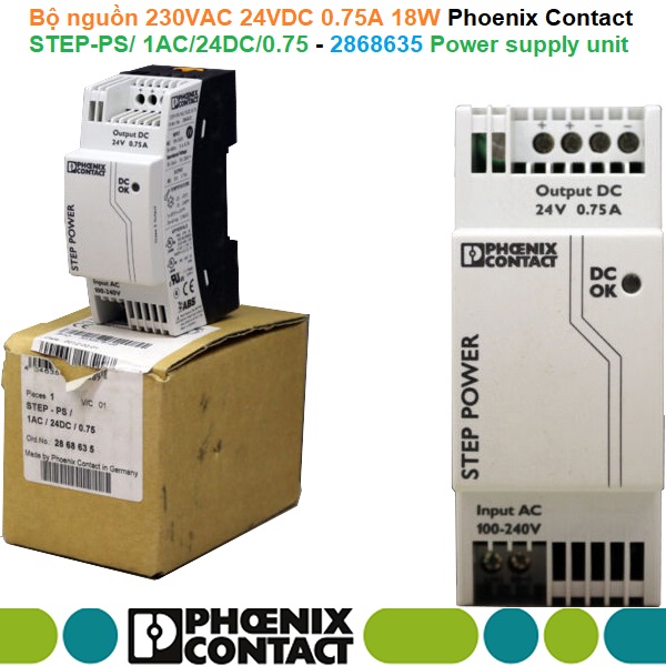 Phoenix Contact STEP-PS/ 1AC/24DC/0.75 - 2868635 Power supply unit - Bộ nguồn 230VAC 24VDC 0.75A 18W